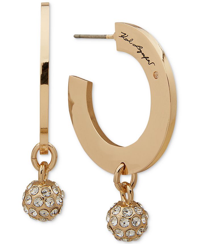 KARL LAGERFELD PARIS Women s Gold Tone Crystal Ball Hoop Earrings