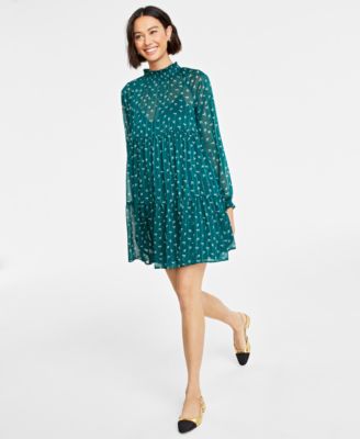 On 34th - Women's Ditsy Floral High-Neck Tiered Dress