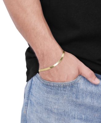 Men's Polished & Beveled Herringbone Link Chain Bracelet in 18k Gold-Plated Sterling Silver &&nbsp;Sterling Silver 