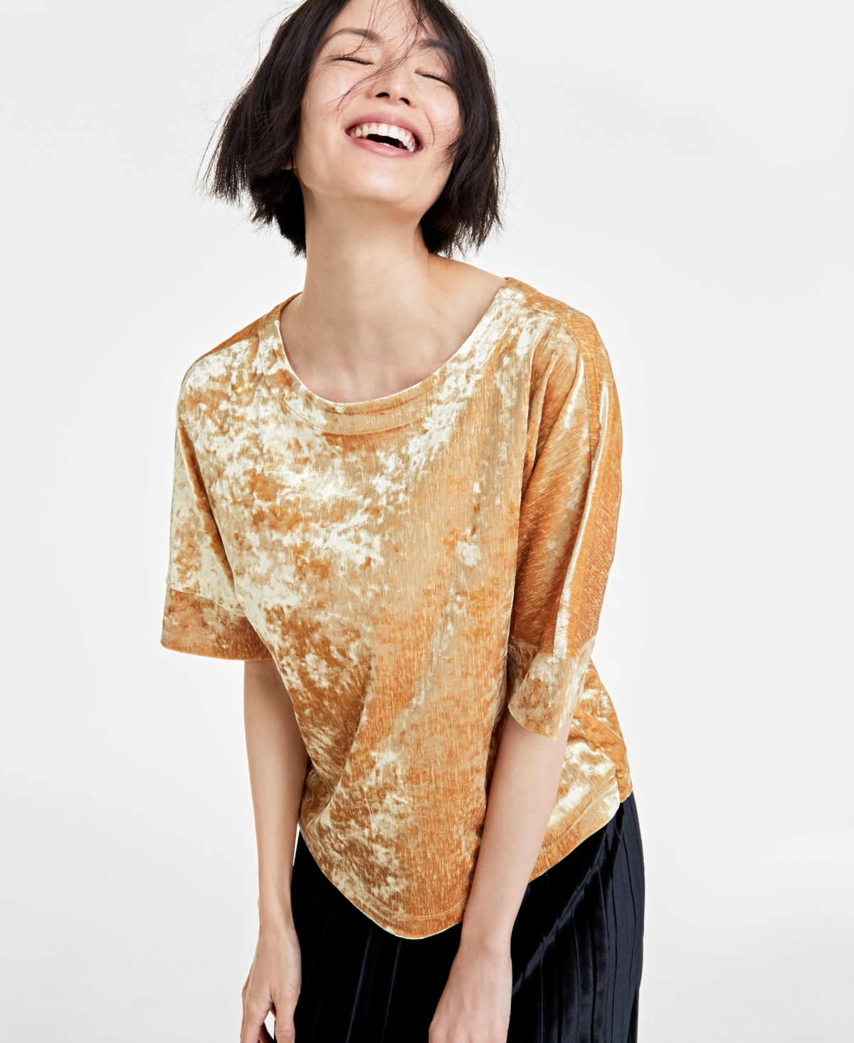 On 34th Women's Short-sleeve Relaxed Velvet T-shirt, Created For Macy's In Golden Spruce