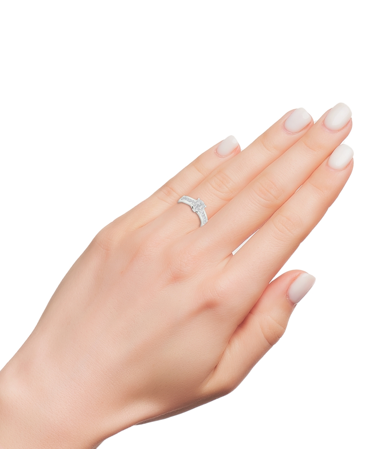 Macy's Diamond Cluster Channel-set Engagement Ring (3/4 Ct. T.w.) In 14k White Gold In White Gold