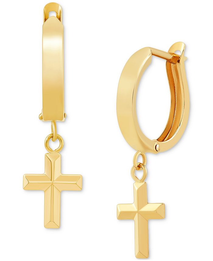Macy's - Cross Dangle Hoop Earrings in 10k Gold