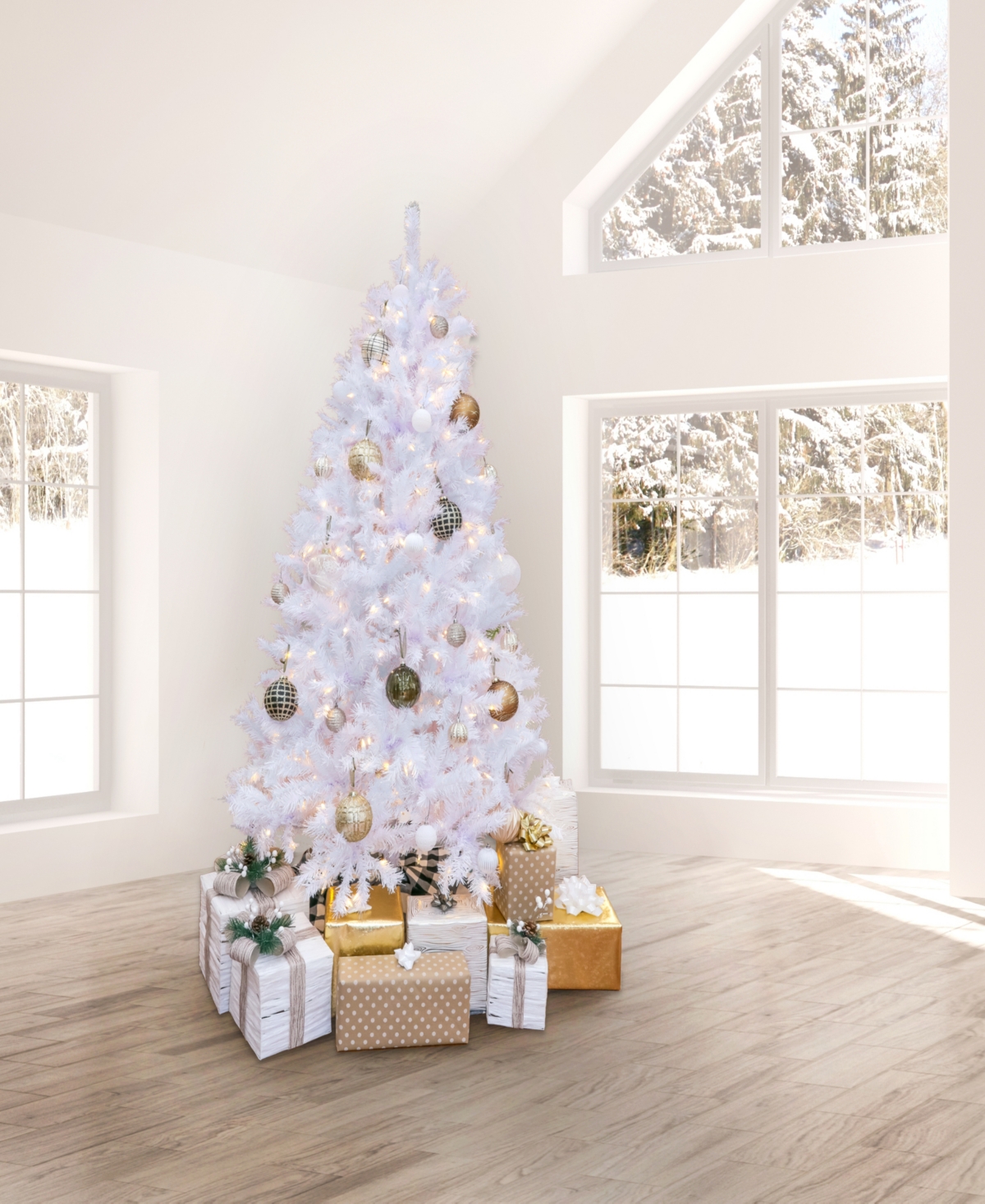 Shop National Tree Company 9' Pre-lit Artificial Millville Hinged Tree With Power Connect, 700 Warm Led Lights-ul In White