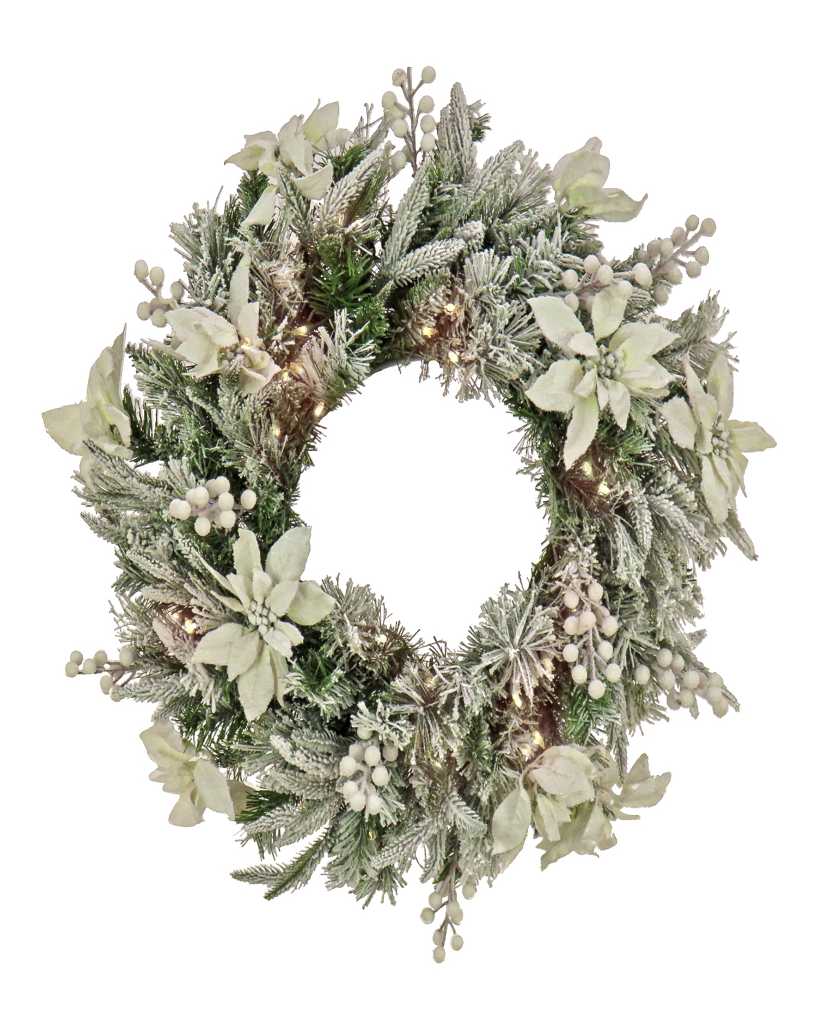 26" Frosted Colonial Wreath with Led Lights - Green