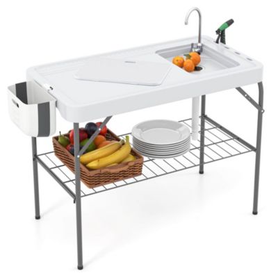 Folding Fish Cleaning Table Portable Camping Table with Faucet Hose Grid Rack