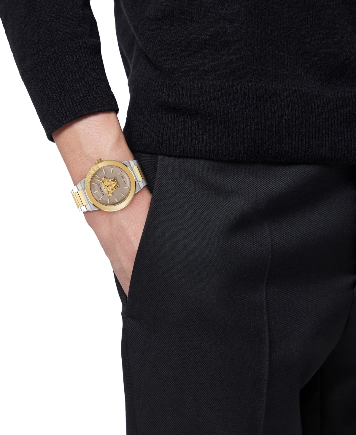 Shop Versace Men's Swiss Medusa Infinite Two-tone Stainless Steel Bracelet Watch 47mm In Two Tone