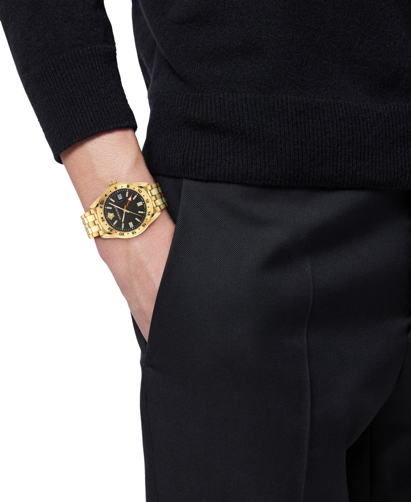 Мужские часы Versace Swiss Greca Time GMT Gold Ion Plated Stainless Steel Bracelet Watch 41mm — фото 5