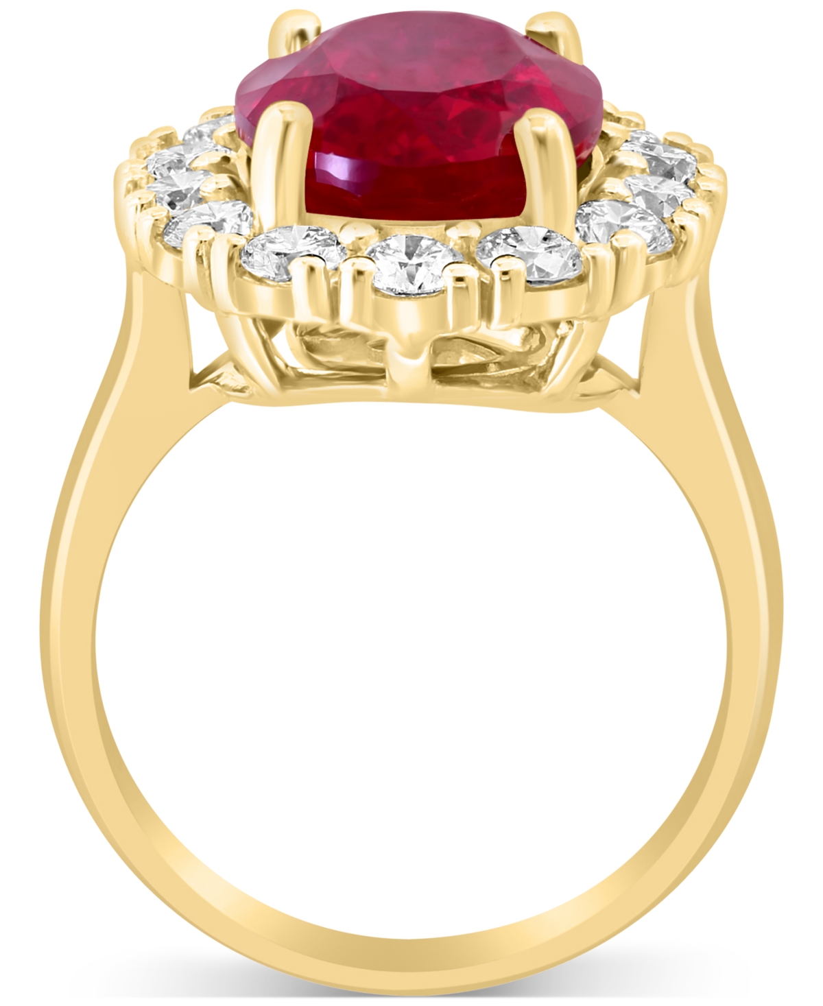Effy Collection Effy Lab Grown Ruby (6-3/4 Ct. T.w.) & Lab Grown Diamond (1-3/8 Ct. T.w.) Halo Ring In 14k Gold In Red