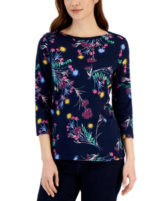 Style & Co Petite Lola Floral-Print 3/4-Sleeve Top, Created for Macy's