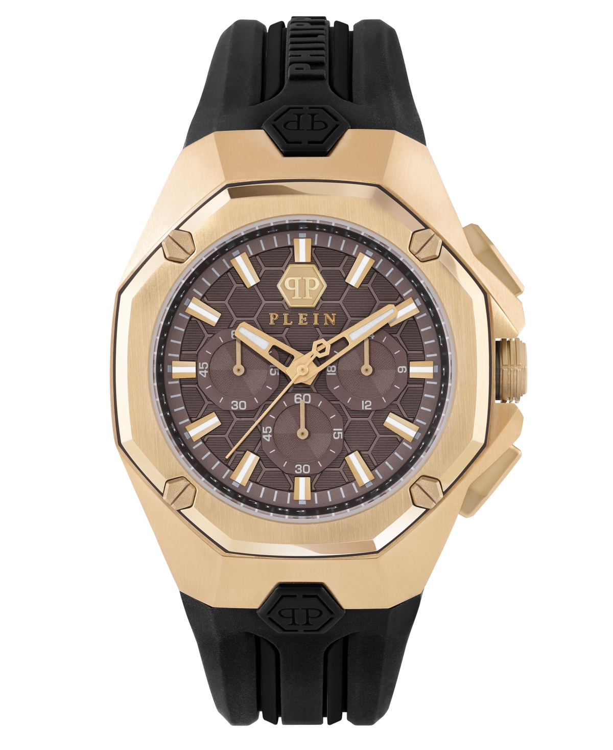 Philipp Plein Octagonal Chronograph Timepiece With Ip Yellow Gold Case In Ip Yellow Gold