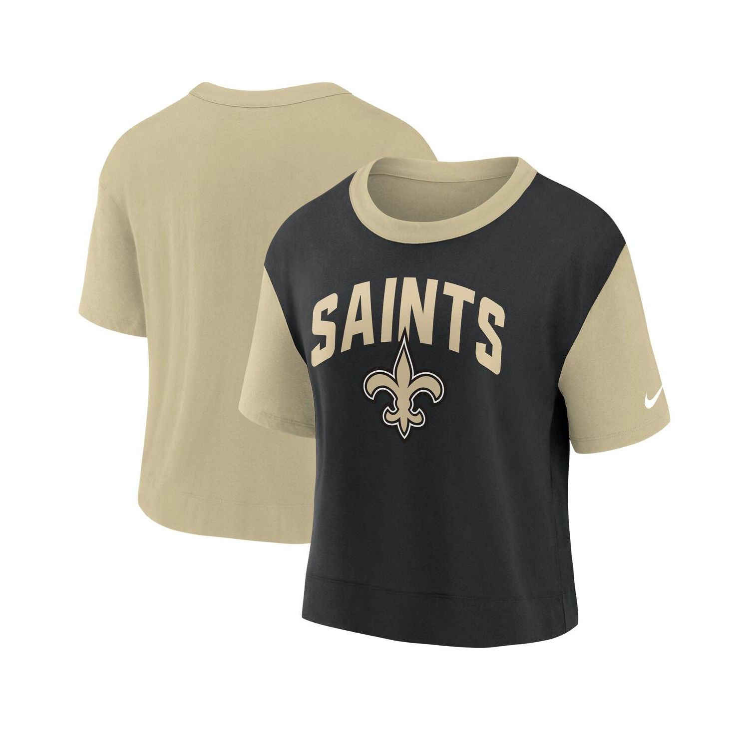 Women's Gold, Black New Orleans Saints High Hip Fashion T-shirt