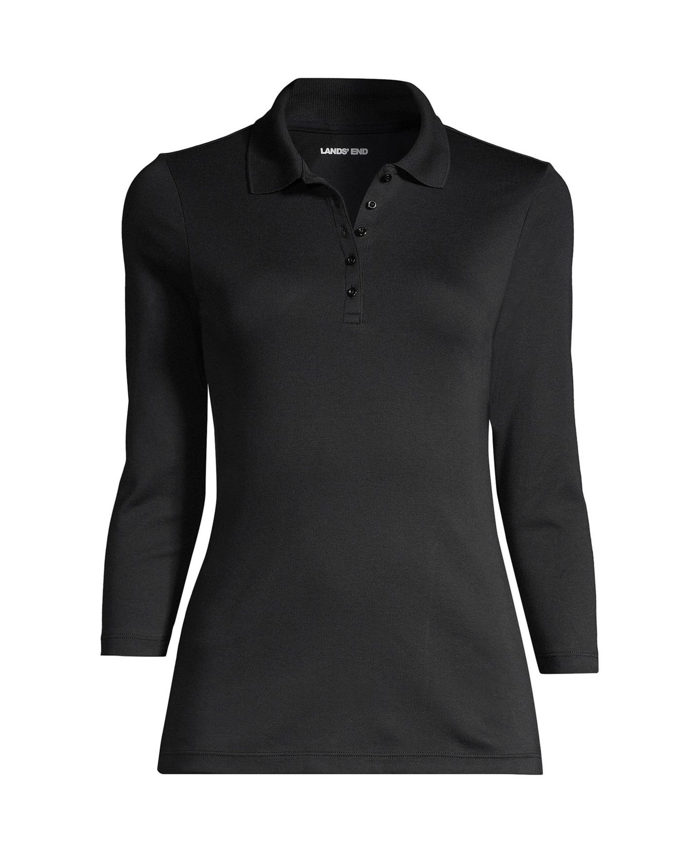 Женское поло Lands' End 3/4 Sleeve Supima Cotton Polo, цвет: Чёрный — фото 2