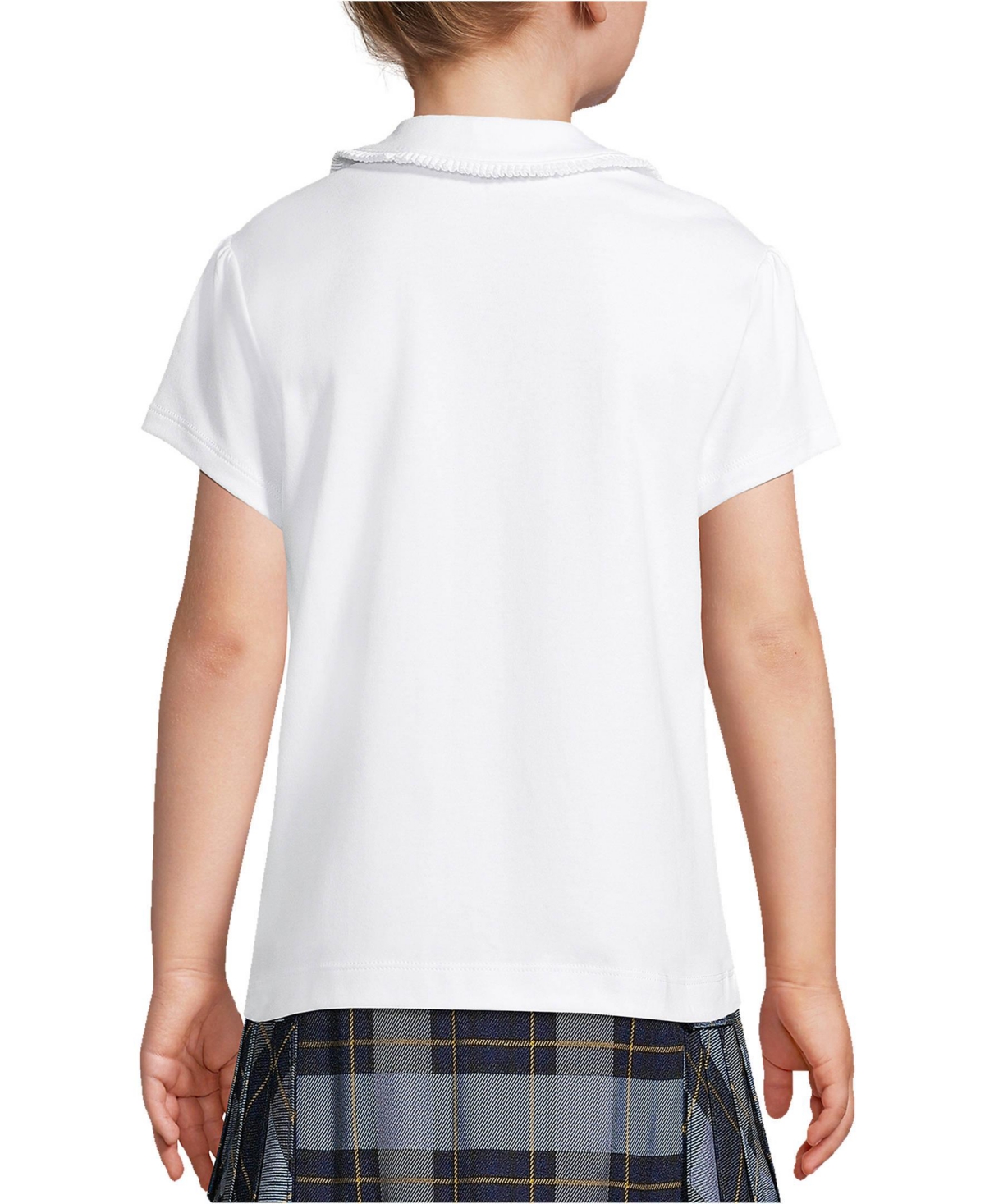 Lands' End Girls School Uniform Short Sleeve Ruffled Peter Pan Collar Knit Shirt
