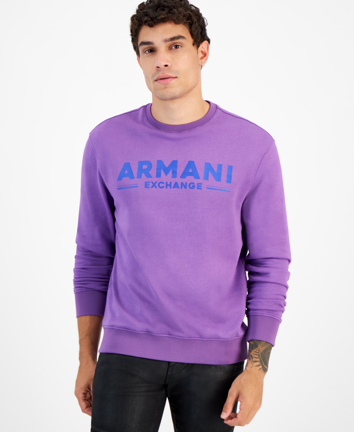 Ax Armani Exchange Men's Logo Sweatshirt, Created For Macy's In Purple Sapphire