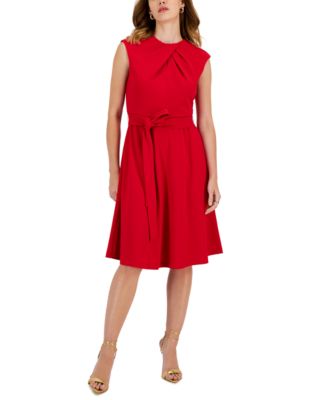Tahari ASL - Women's Pleated-Neck Sleeveless Fit & Flare Dress