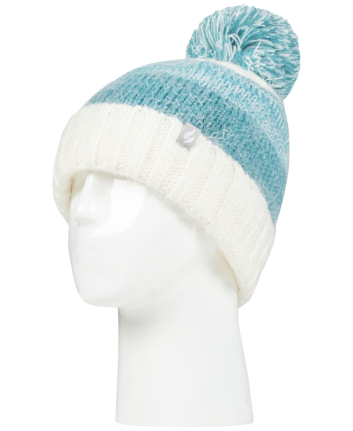 Women's Sloane Feather-Knit Roll-Up Pom Pom Hat - Teal