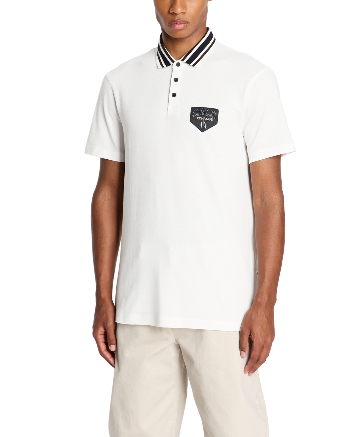Ax Armani Exchange Men's Slim Fit Short-sleeve Collegiate Polo Shirt In Off White