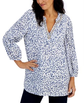 Charter Club - Petite Split-Neck Puffed 3/4-Sleeve Top