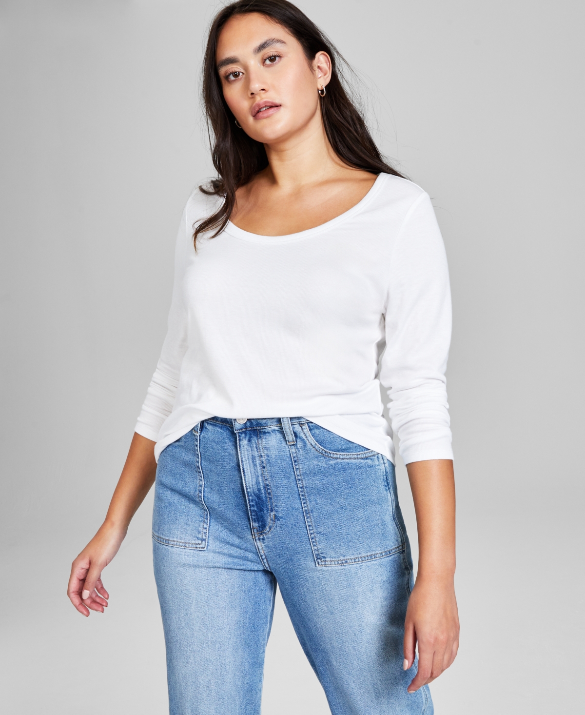 And Now This Women's Long-sleeve Scoop Neck Top, Created For Macy's In White