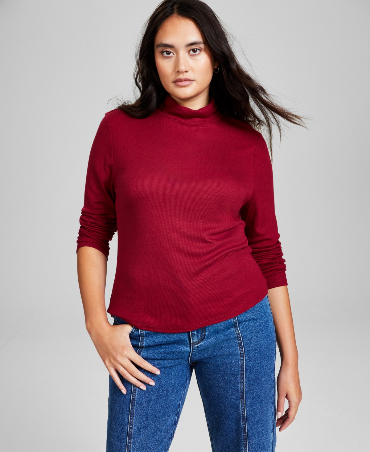 Women's Long Sleeve Turtleneck Top, Created for Macy's - Clay Red