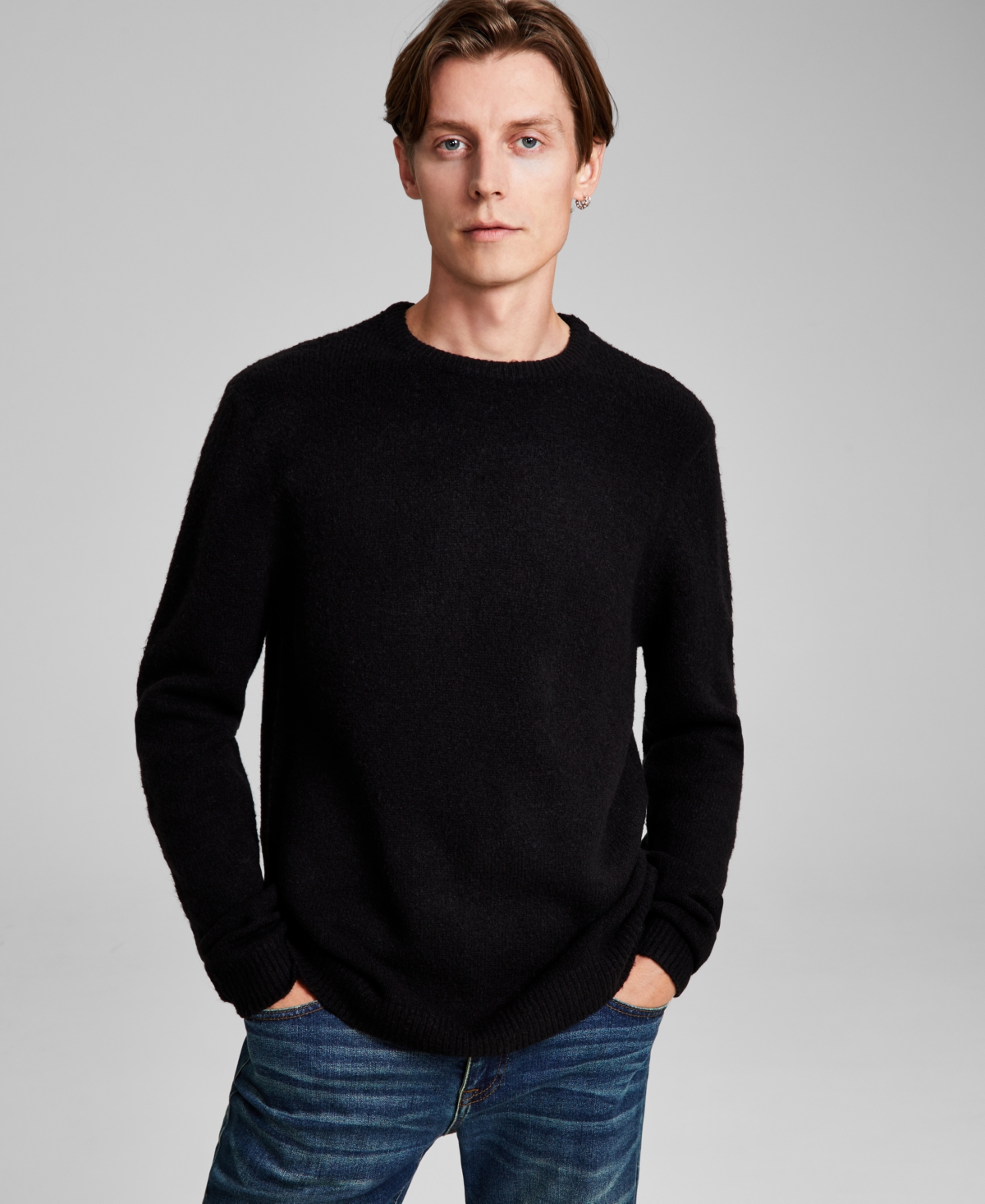 And Now This Men's Regular-fit Boucle Sweater, Created For Macy's In Black