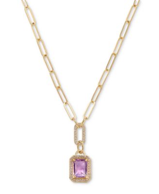 Citrine (2-1/5 ct. t.w.) & White Topaz (5/8 ct. t.w.) Framed Paperclip Link 18" Pendant Necklace in 14k Gold-Plated Sterling Silver (Also in Sky Blue Topaz, Onyx & Amethyst)