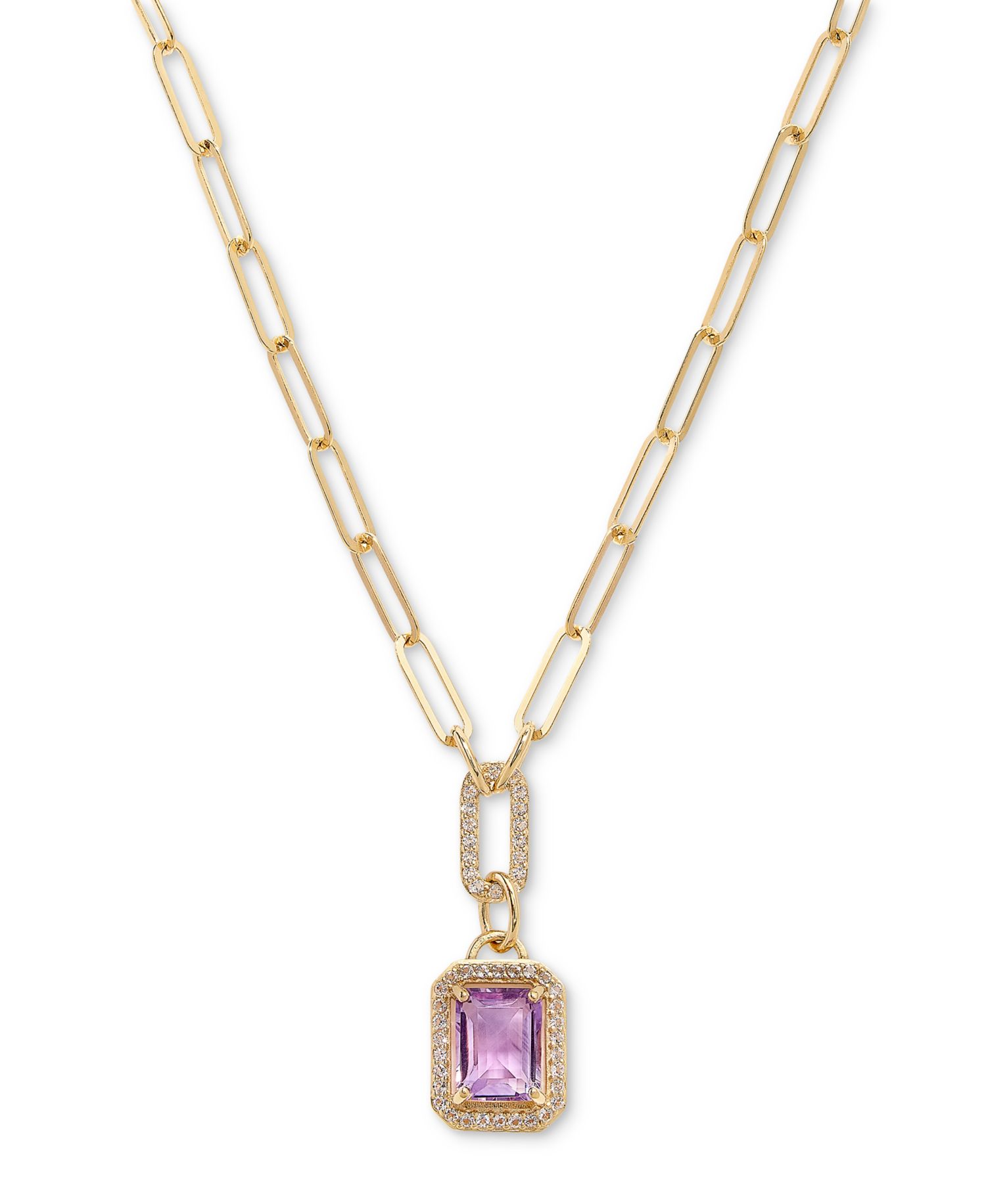 Citrine (2-1/5 ct. t.w.) & White Topaz (5/8 ct. t.w.) Framed Paperclip Link 18" Pendant Necklace in 14k Gold-Plated Sterling Silver (Also in Sky Blue Topaz, Onyx & Amethyst)