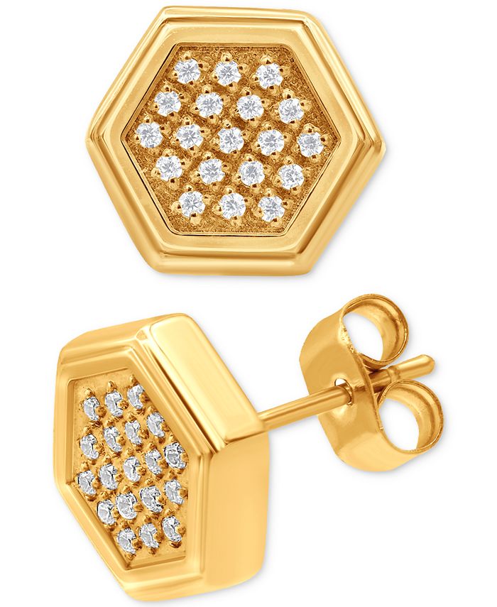 Blackjack Men's Black Cubic Zirconia Hexagon Stud Earrings in Black Ion