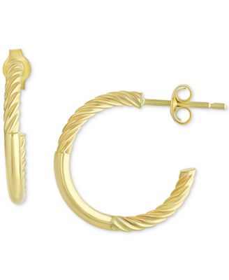 Macy's - Polished Bar & Cable Small Hoop Earrings in 10k Gold, 3/4"