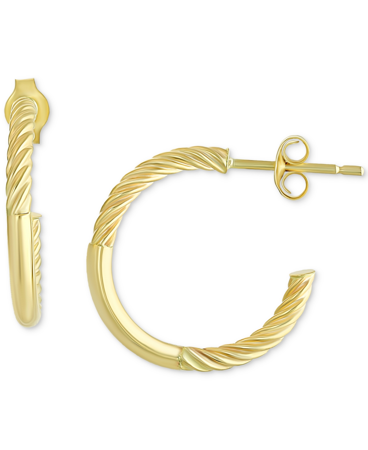 Macy's Polished Bar & Cable Small Hoop Earrings In 10k Gold, 5/8" In Gold