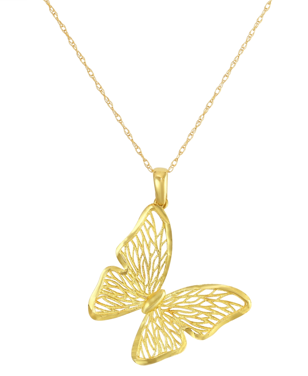 Macy's Butterfly Openwork Filigree Butterfly 18" Pendant Necklace In 10k Gold