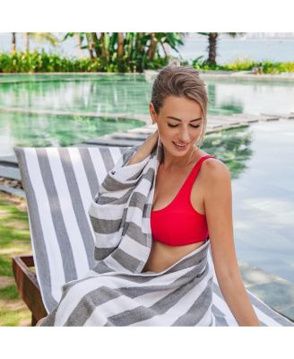 California Cabana Chaise Lounge Covers (2 Pack), Striped Color Options, 30x85 in. with 8" Fitted Pocket for Beach or Pool Chair