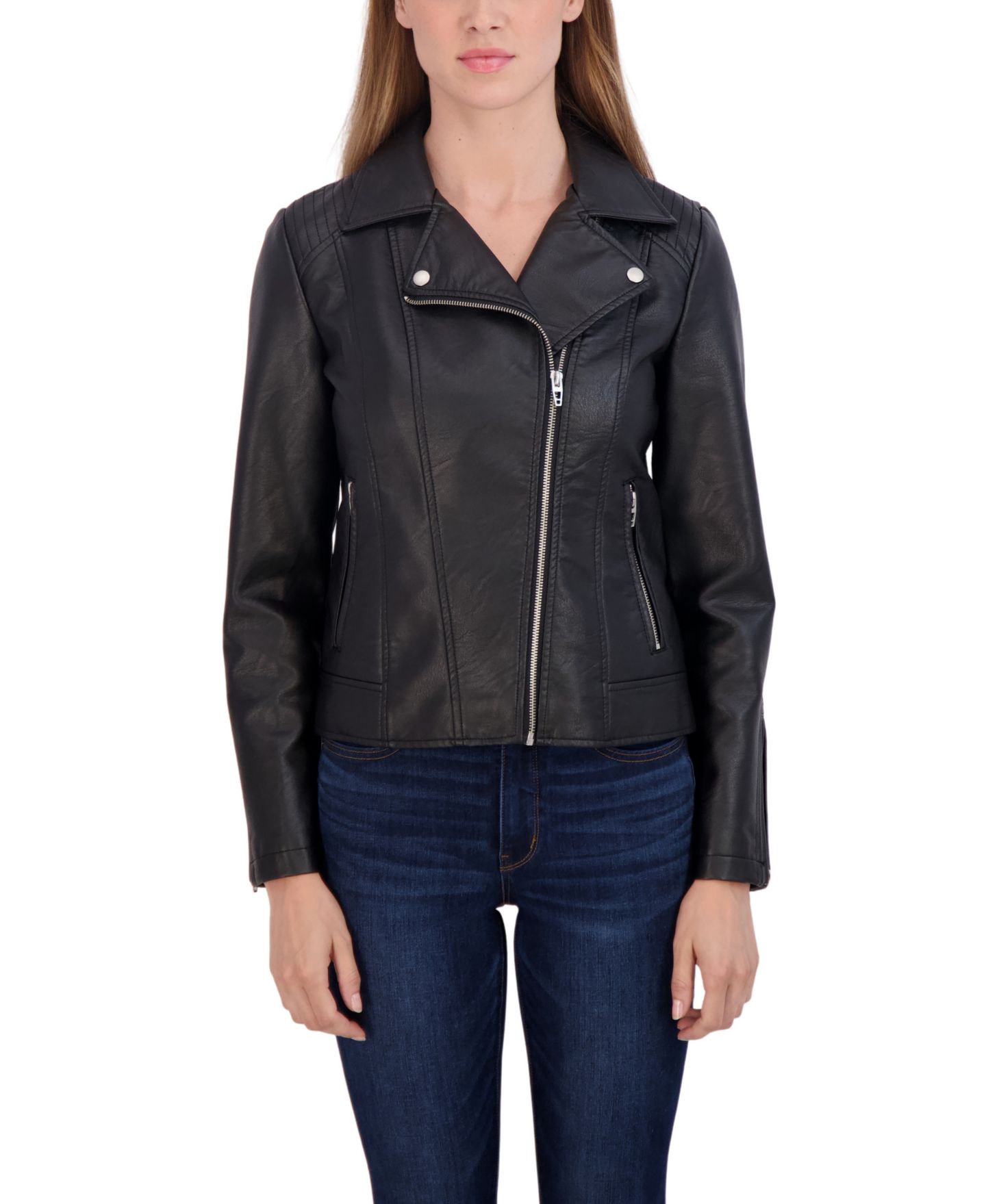 Женская куртка Sebby Collection Faux Leather Biker, цвет: Чёрный — фото 1