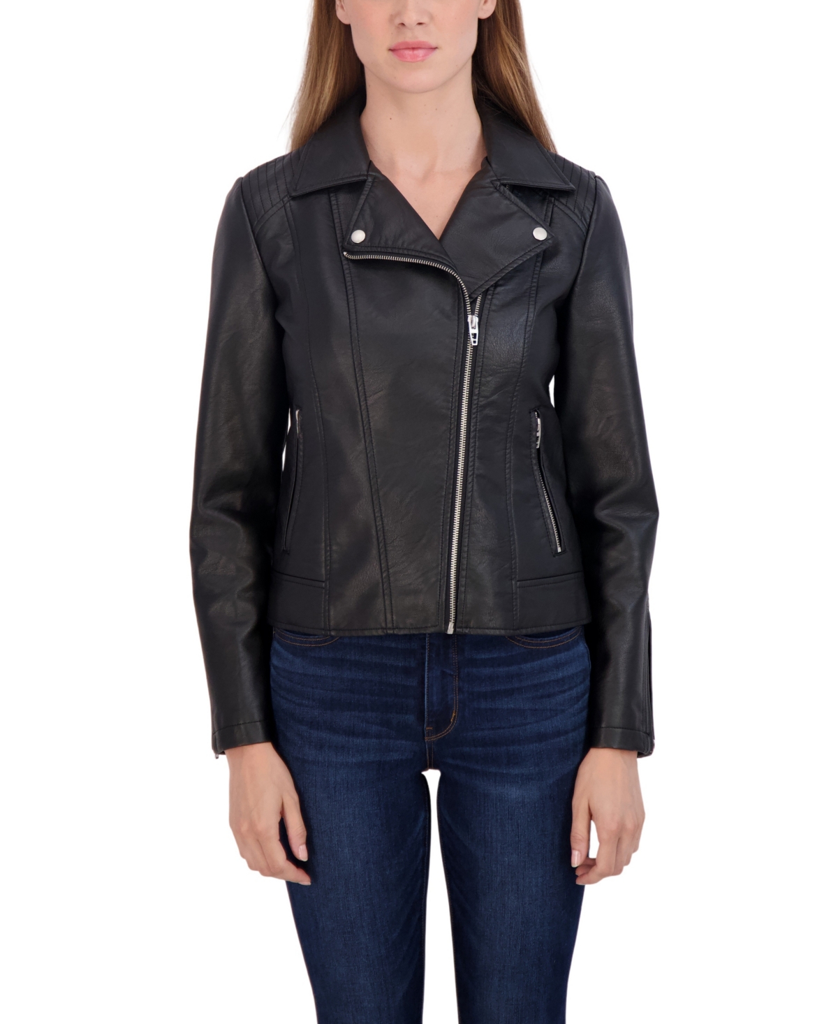 Women's Faux Leather Biker Jacket - Black