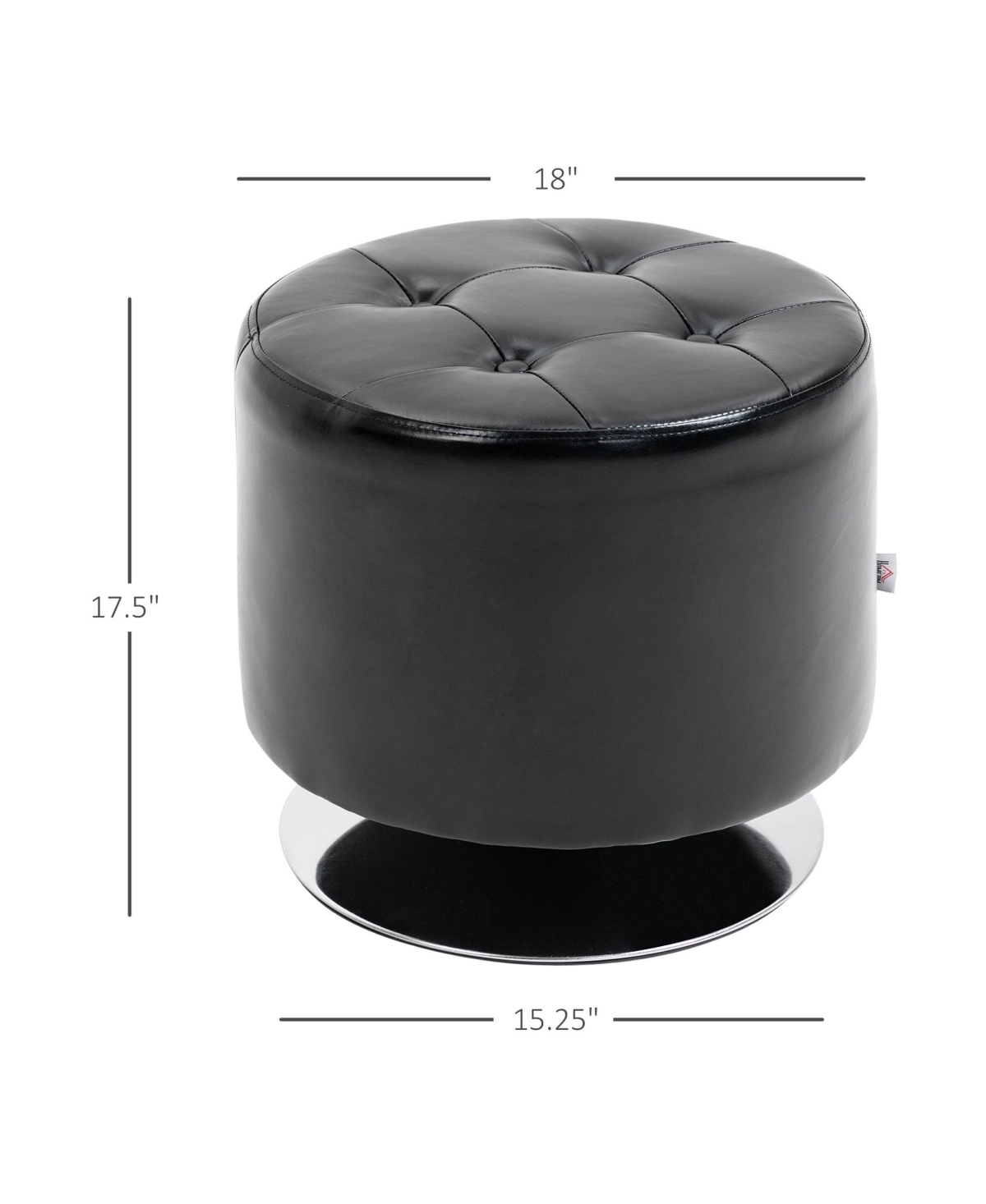 Homcom 360° Swivel Foot Stool Round Pu Ottoman with Thick Sponge Padding and Solid Steel Base,- Black