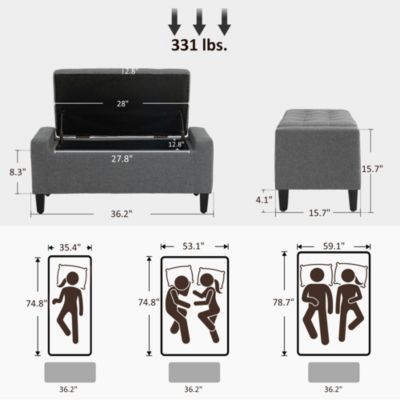 Recgular Tufted Linen Storage Ottoman Bench with Flipping Top