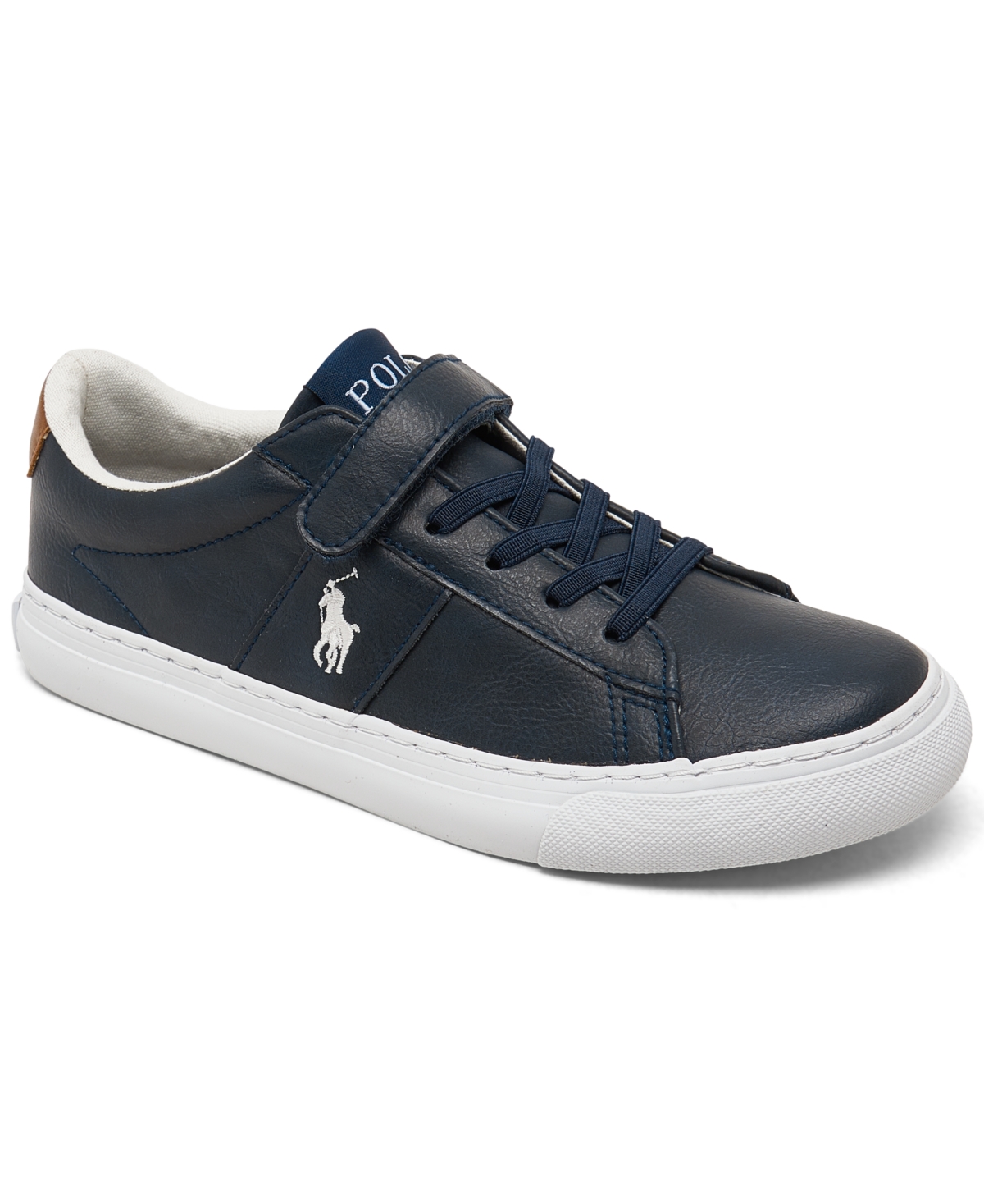 Polo Ralph Lauren Kids' Little Boys Sayer Ez Stay-put Closure Casual Sneakers From Finish Line In Navy,paper White