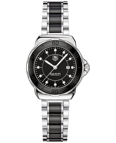 TAG Heuer Women's Swiss Formula 1 Diamond (1/10 ct. t.w.) Black Ceramic and Stainless Steel Bracelet Watch 32mm WAH1314.BA0867