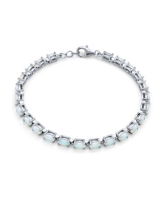 Solitaire Round Created Opal Tennis Bracelet Sterling Silver