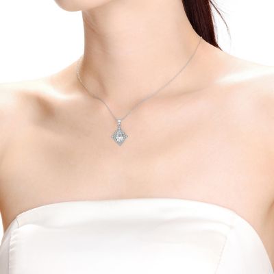 Cubic Zirconia Sterling Silver White Gold Plated Shape Pendant