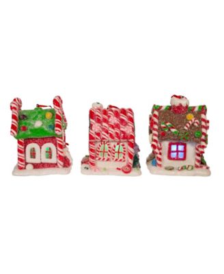 3.5" Battery-Operated Gingerbread LED Candy House, 3 Piece Set