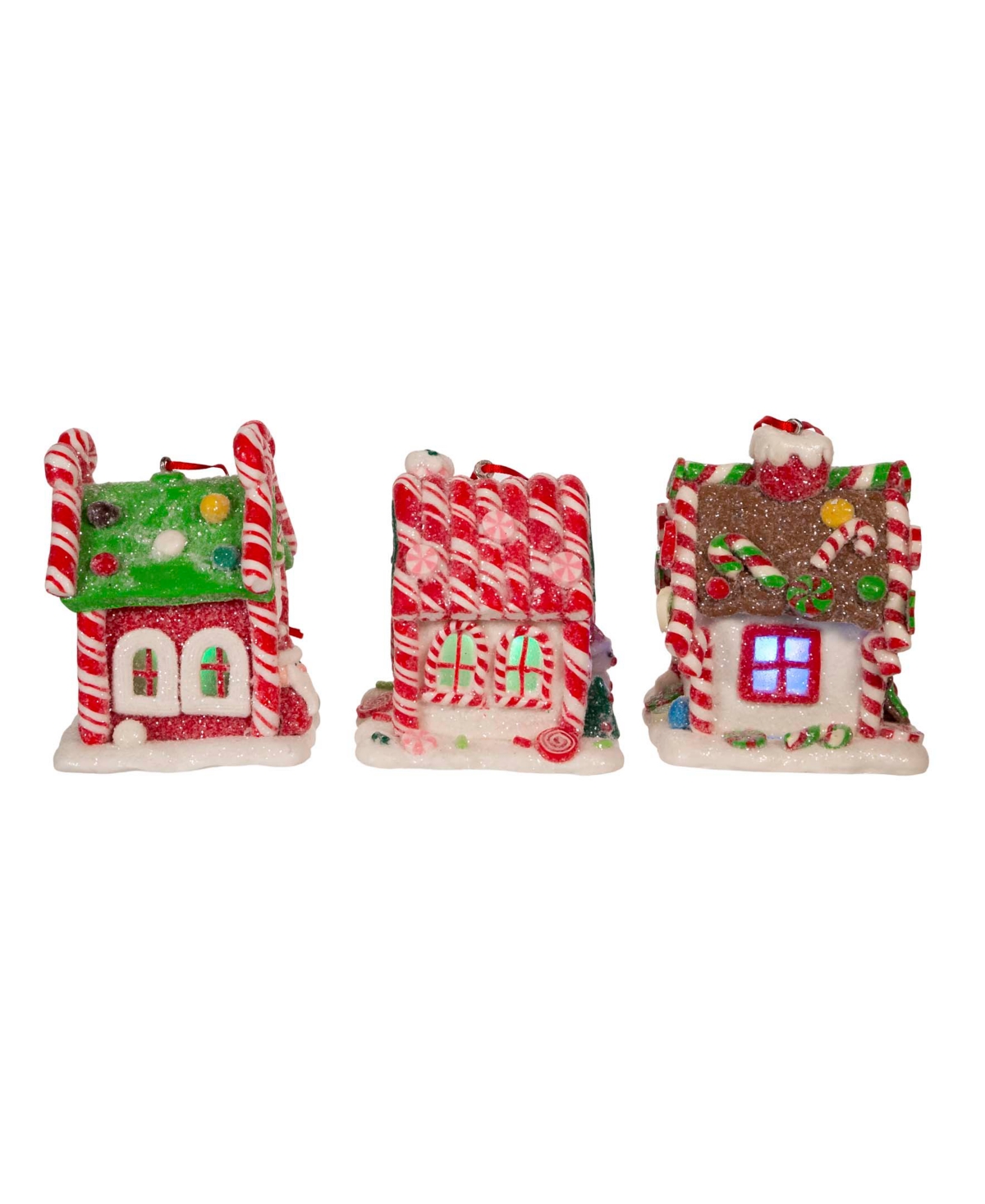 Kurt Adler 3.5" Battery-operated Gingerbread Led Candy House, 3 Piece Set In Multicolored