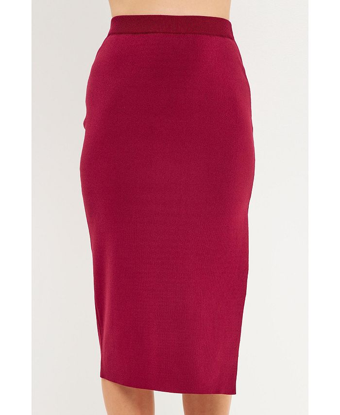 endless rose Women's Side Slit Detailed Knit Midi Skirt - Macy's