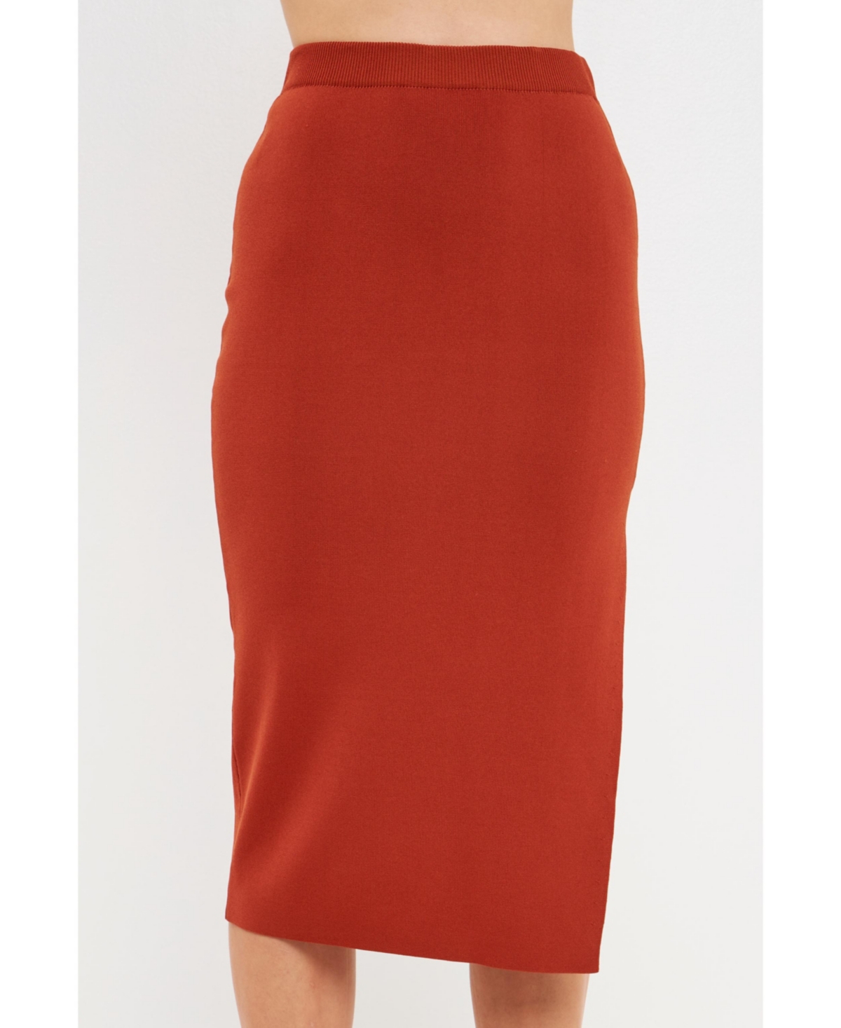 Endless Rose Side Slit Detailed Knit Midi Skirt In Burnt Orange