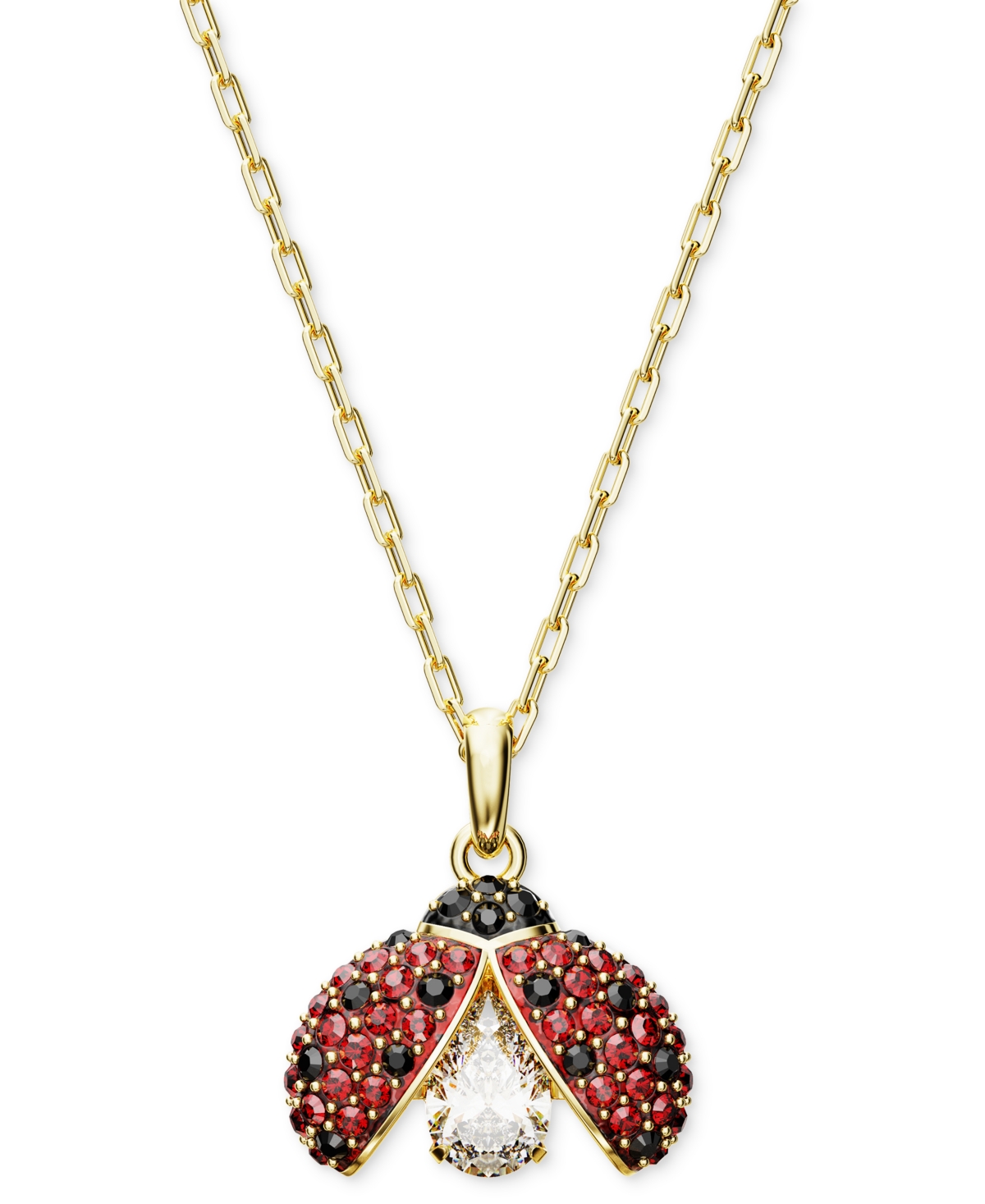 Swarovski Gold-tone Multicolor Crystal Ladybug Pendant Necklace, 15" + 2-3/4" Extender In Red