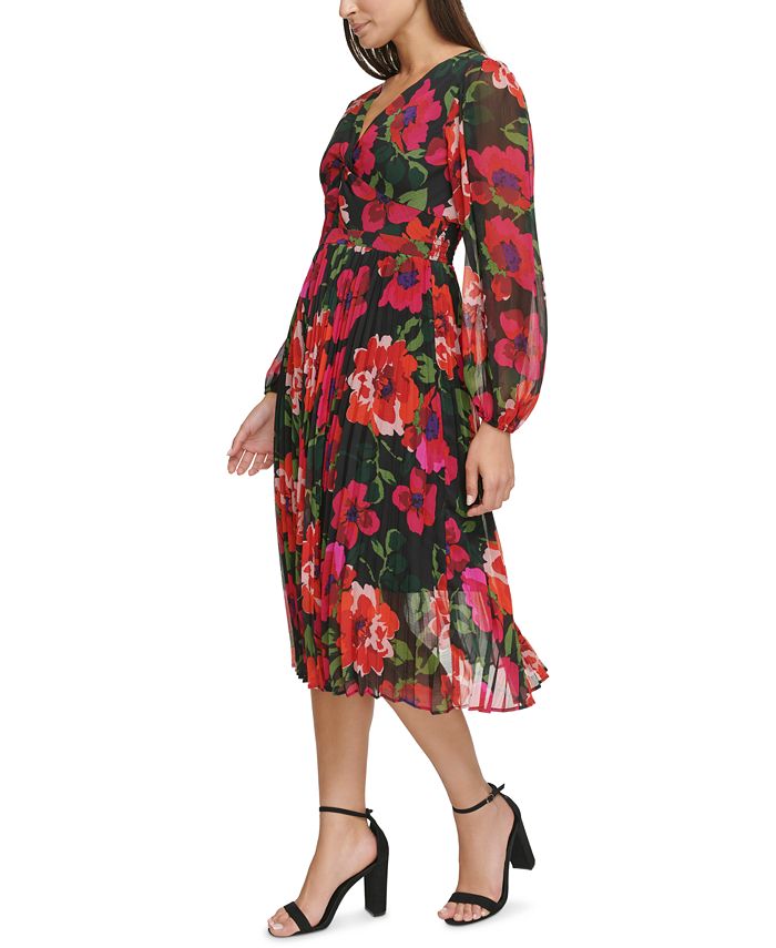 kensie Women's Floral-Print Twist-Front Pleated Midi Dress - Macy's