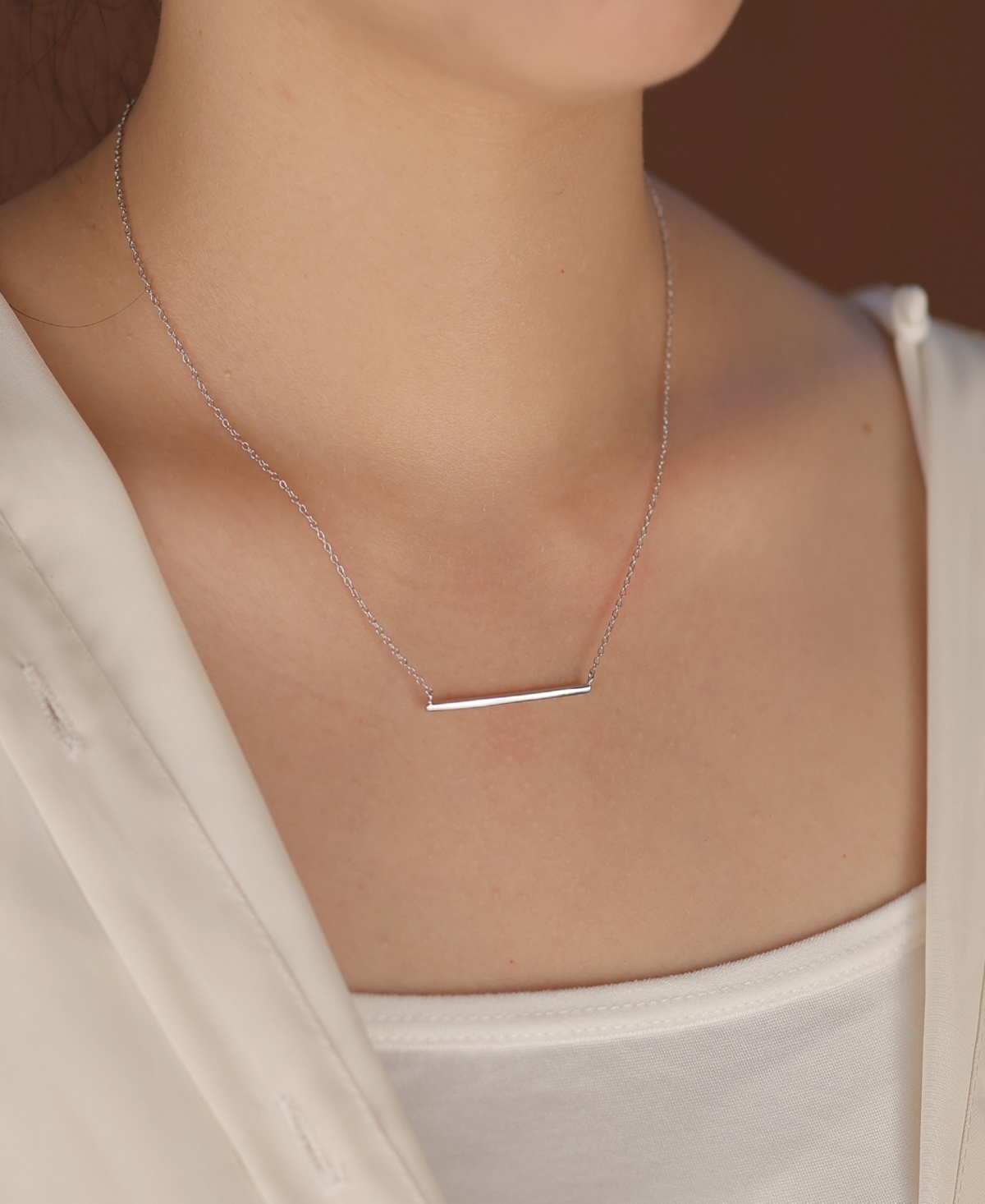 Bling Jewelry Thin Minimalist Sideways Horizontal Round Station Bar Pendant Necklace For Women For Sterling Silver