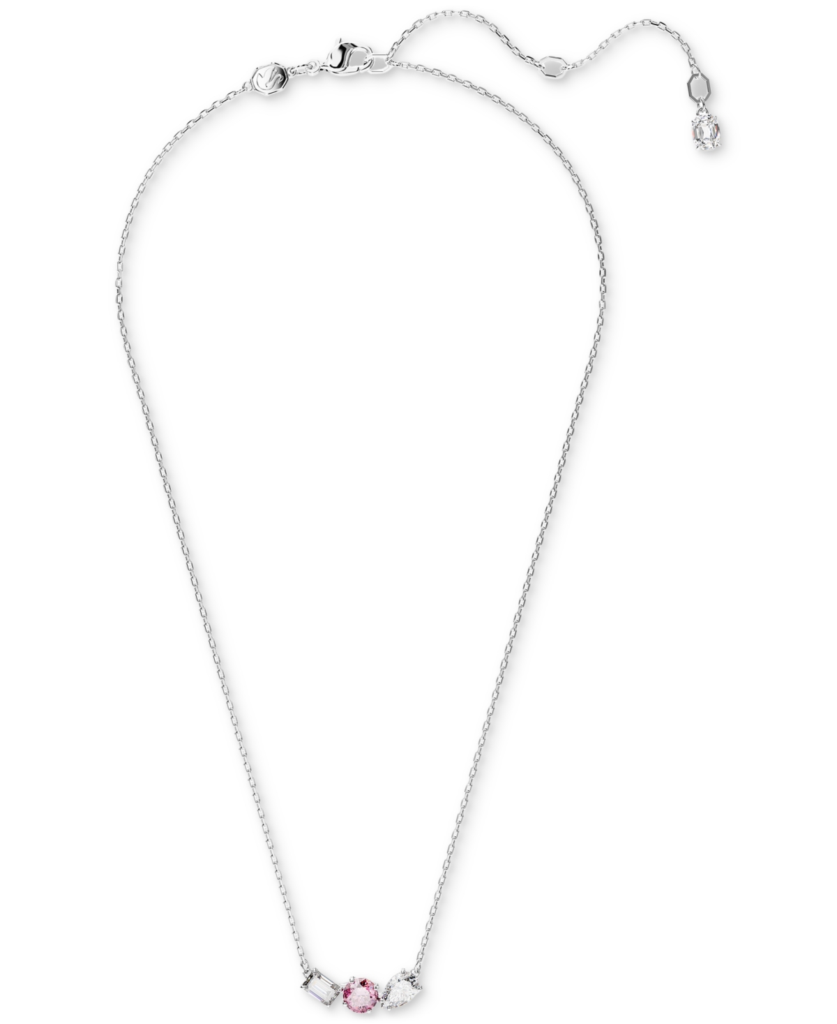 Swarovski Rhodium-plated Mixed Crystal Pendant Necklace, 15" + 2-3/4" Extender In Pink