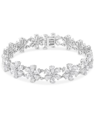 Arabella - Cubic Zirconia Flower Cluster Link Bracelet in Sterling Silver