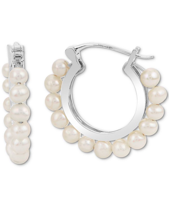 Macy's Cultured Freshwater Pearl (3-1/2-4mm) Hoop Earrings in 14k Gold ...